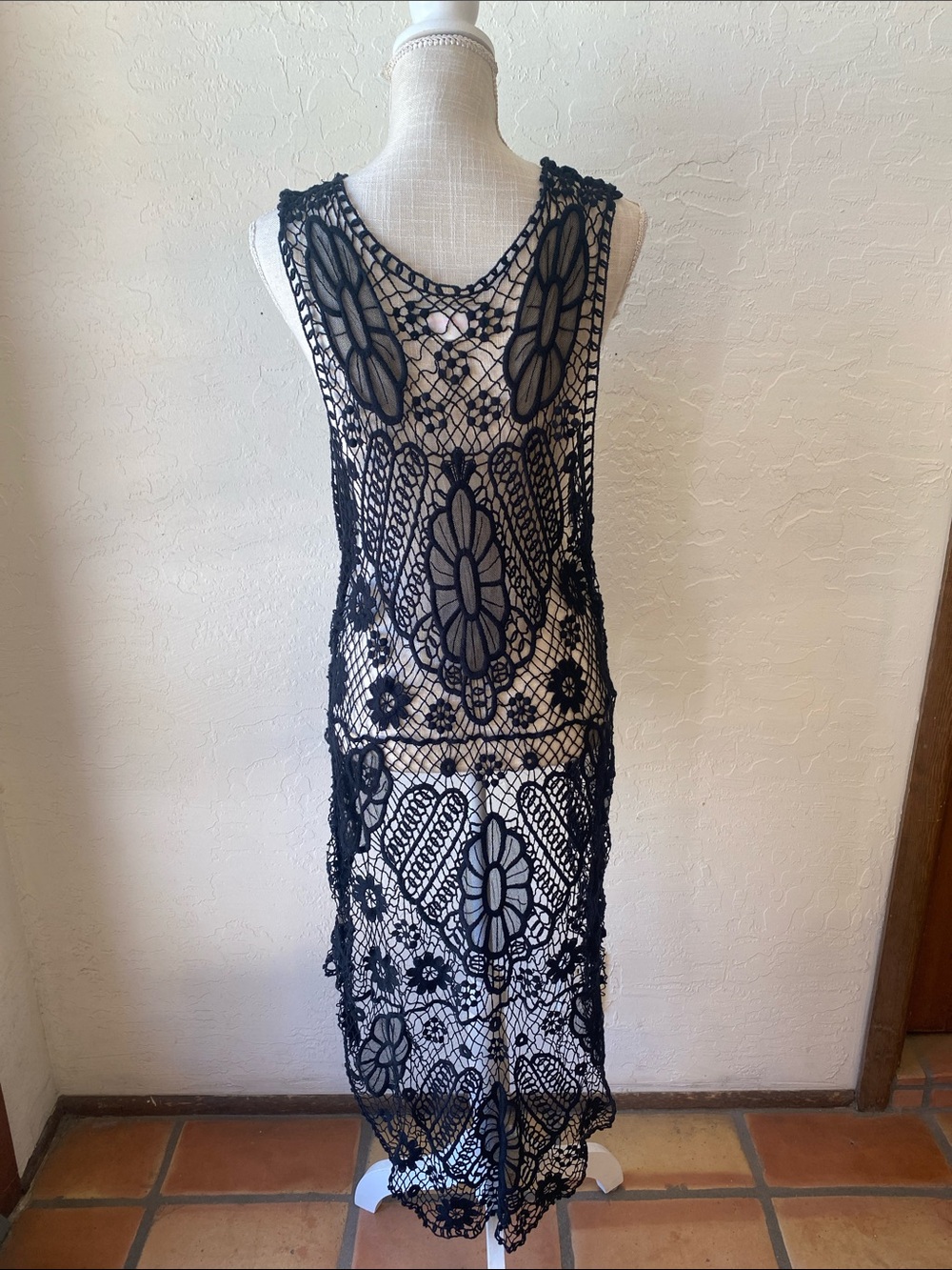 Free People Black Crochet Lace Maxi Vest